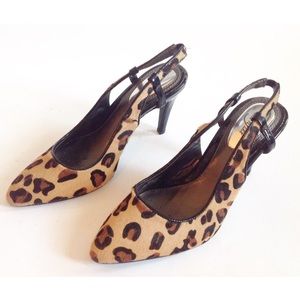 Alfani Step Flex Leopard Cow Fur Slingbacks Womens